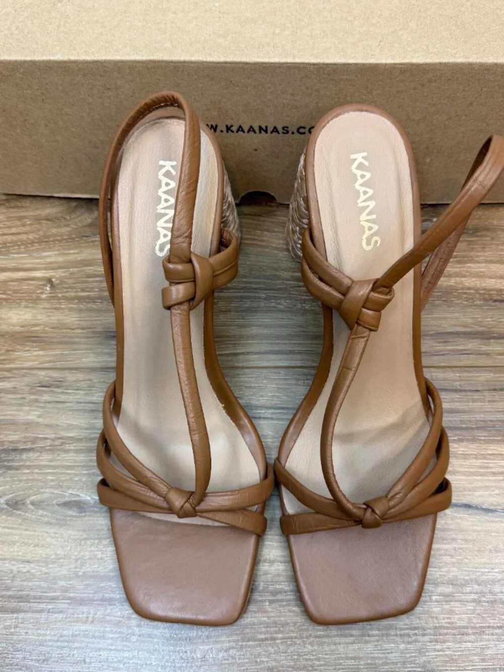 Kaanas Tan Leather San Jose Strappy Raffia 3.25